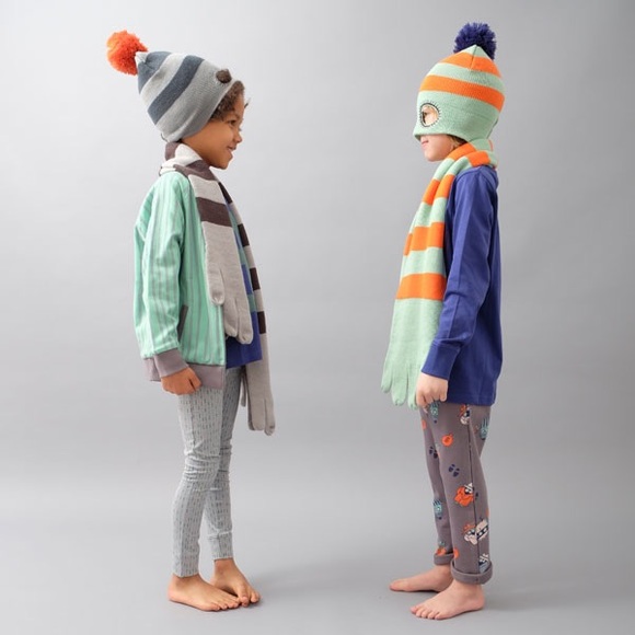 {Indikidual} Knitted stripe balaclava hat with funny eye holes and pom Pom - Picture 3 of 14